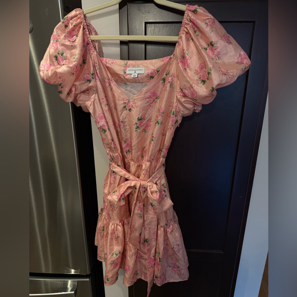 LoveShackFancy Pink Floral Mini Dress